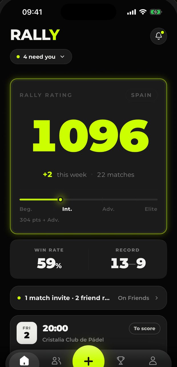 Home screen with your rating