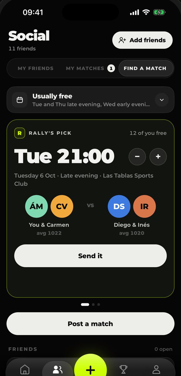 Rally's pick, a suggested match against players at your level